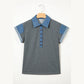 SALE!!!  Cacey Charcaol Grey Denim Color Block Patchwork Shirt Collar Short Sleeve Blouse