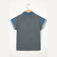 SALE!!!  Cacey Charcaol Grey Denim Color Block Patchwork Shirt Collar Short Sleeve Blouse