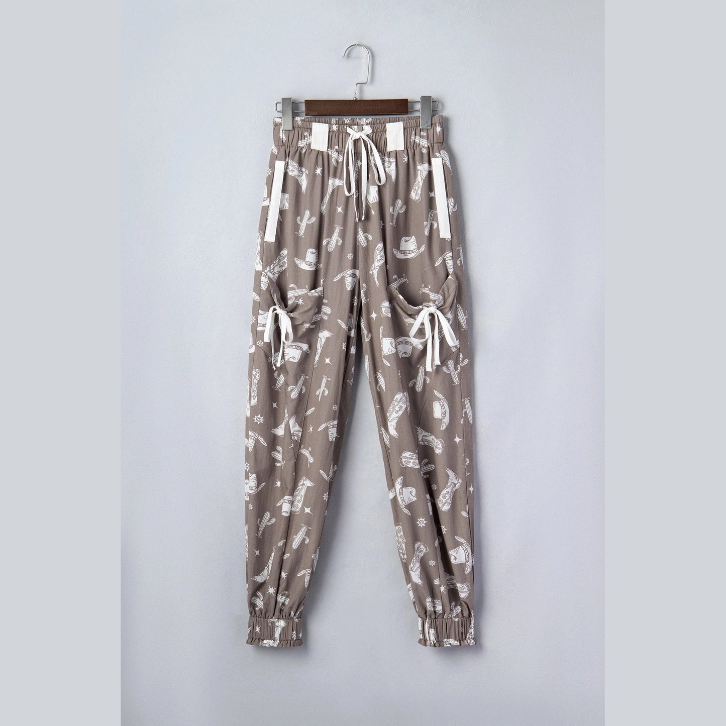 Western Cactus Cowgirl Hat Boot Printed Vintage Drawstring Jogger Pants