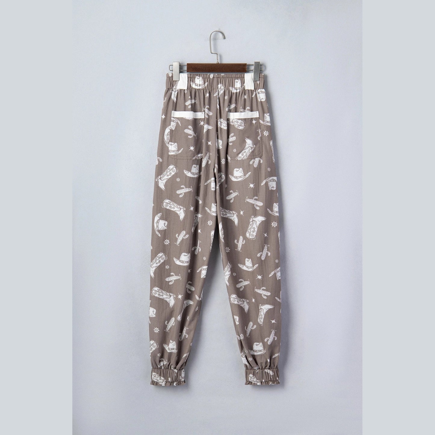 Western Cactus Cowgirl Hat Boot Printed Vintage Drawstring Jogger Pants