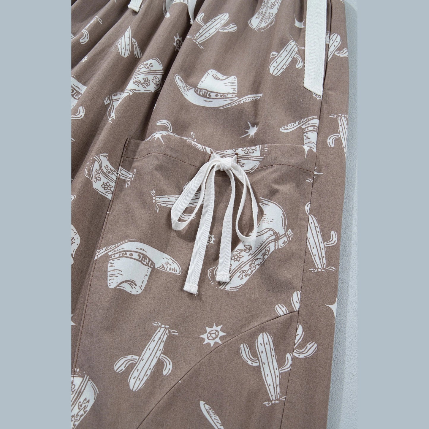 Western Cactus Cowgirl Hat Boot Printed Vintage Drawstring Jogger Pants