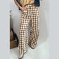 Cadence Brown Gingham Plaid Tie Elastic Waist Shift Pants