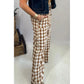 Cadence Brown Gingham Plaid Tie Elastic Waist Shift Pants
