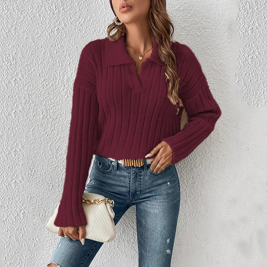 Cady Wine V Neck Cable Knit Sweater