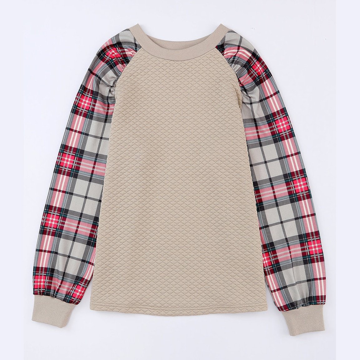 Caitlin Apricot Plaid Raglan Sleeve Sweatshirt