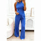 Calista Blue Polka Dot Print Slim Tank Loose Pants 2pcs Outfit