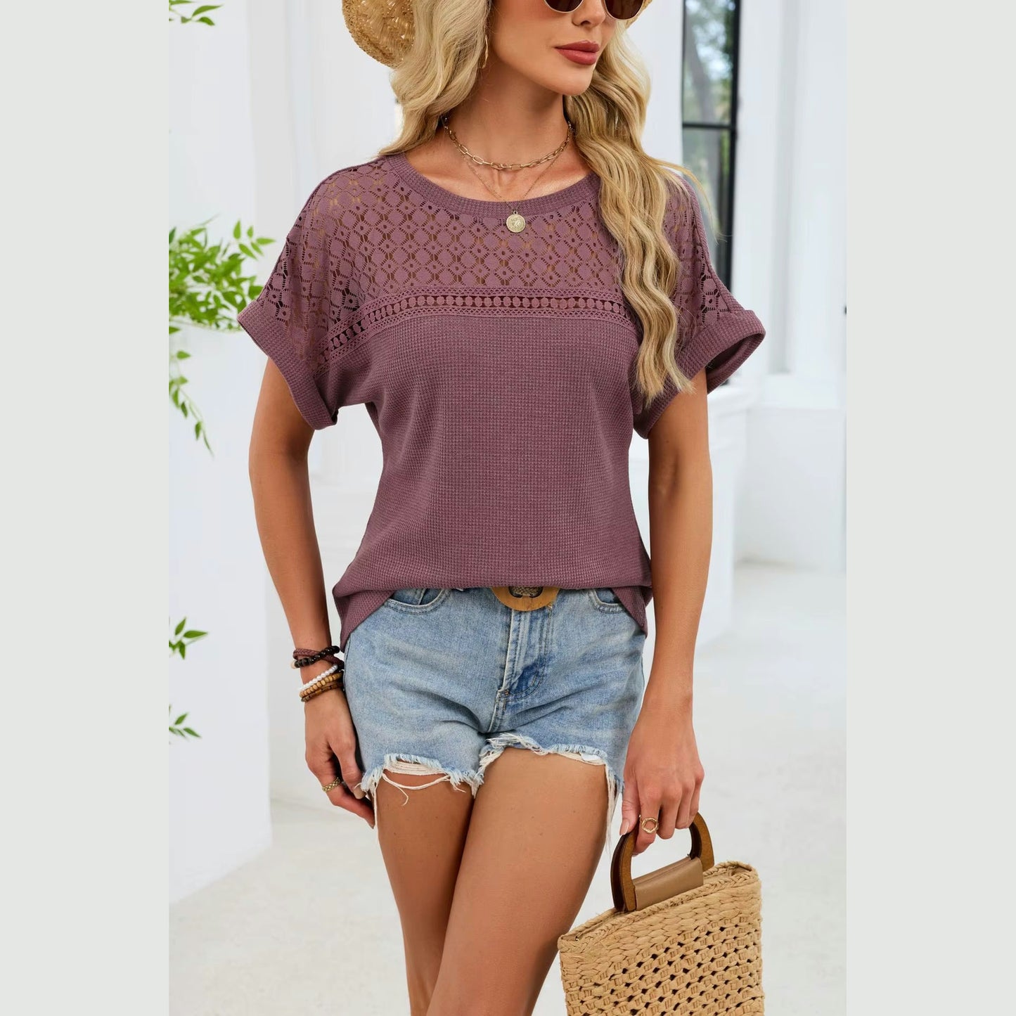 Calliope Purple Vintage‑Inspired Lace Knit Blouse