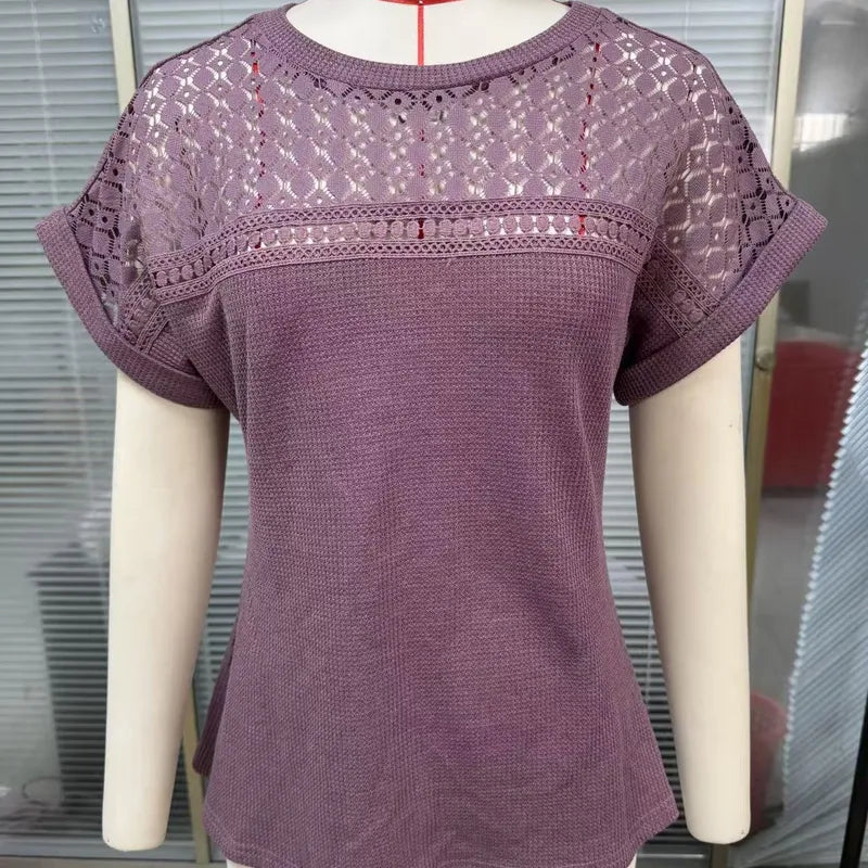 Calliope Purple Vintage‑Inspired Lace Knit Blouse