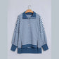 Cally Blue Stripe Color Block Trim Raw Seam Split Hem Loose Pullover Sweatshirt