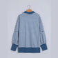 Cally Blue Stripe Color Block Trim Raw Seam Split Hem Loose Pullover Sweatshirt