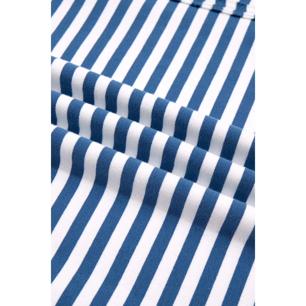 Cally Blue Stripe Color Block Trim Raw Seam Split Hem Loose Pullover Sweatshirt