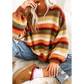 Steffi Camel Rainbow Striped Knit Round Neck Puff Sleeve Sweater