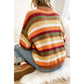 Steffi Camel Rainbow Striped Knit Round Neck Puff Sleeve Sweater