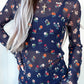 Cameron Blue Polka Dot Floral Mesh Long Sleeve High Neck Pullover Sheath Top