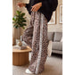 Camille Beige Leopard Print Side Striped Detail Casual Wide Leg Pants