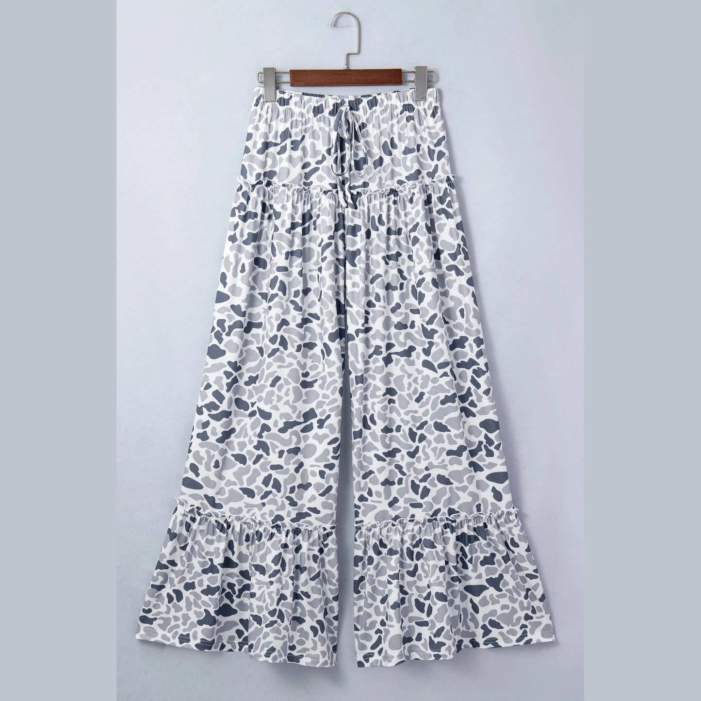 Leeza Camo Print Wide Leg Casual Pants