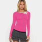 Camri Pink Hollow Out Flower Slim Fit Long Sleeve Tee
