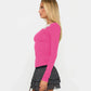Camri Pink Hollow Out Flower Slim Fit Long Sleeve Tee