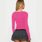Camri Pink Hollow Out Flower Slim Fit Long Sleeve Tee