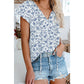 Camryn Sky Blue V-neck Short Sleeve Fashion Print Fantasy Fluttering Blouse