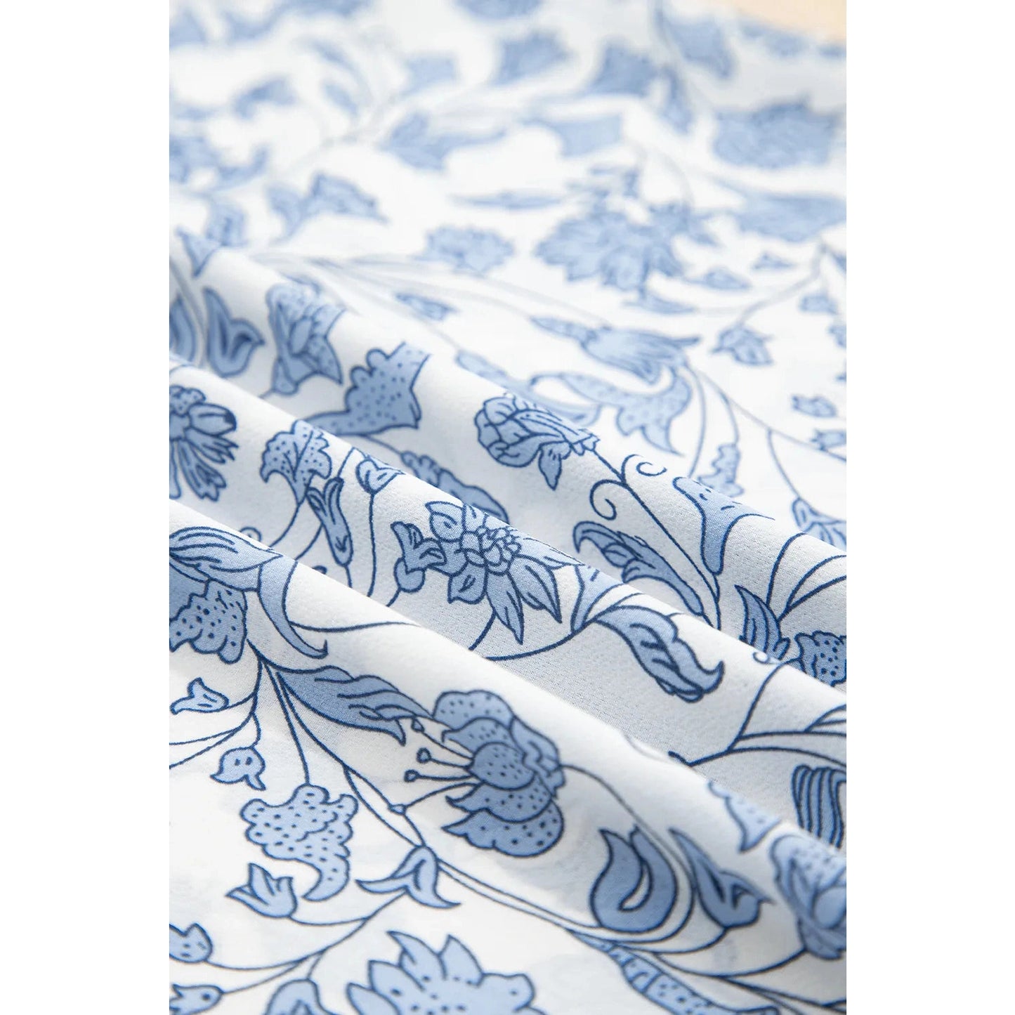 Camryn Sky Blue V-neck Short Sleeve Fashion Print Fantasy Fluttering Blouse