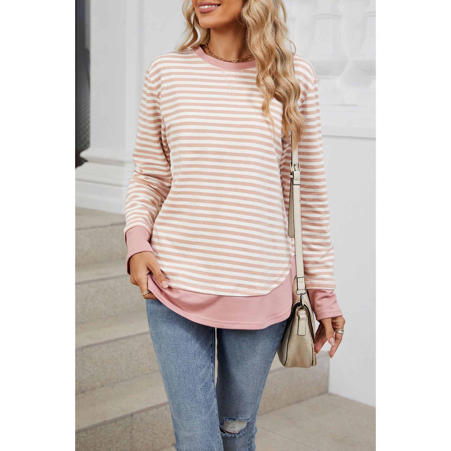 Candi Pink Round Neck Loose Long Sleeve Top - S to 3X