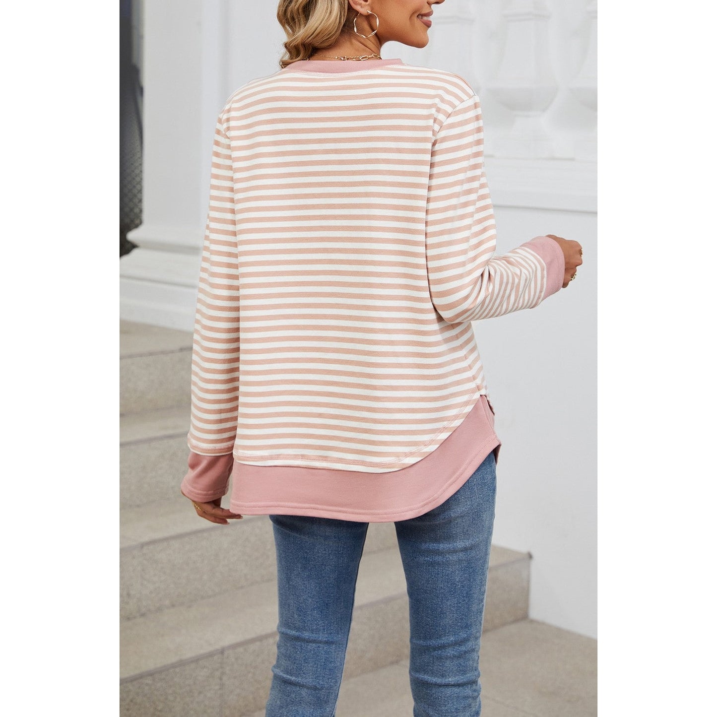 Candi Pink Round Neck Loose Long Sleeve Top - S to 3X