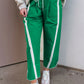 Candice Green Contrast Striped Smocked Waist Drawstring Cropped Casual Pants