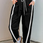 Candice Black Contrast Striped Smocked Waist Drawstring Cropped Casual Pants