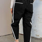 Candice Black Contrast Striped Smocked Waist Drawstring Cropped Casual Pants