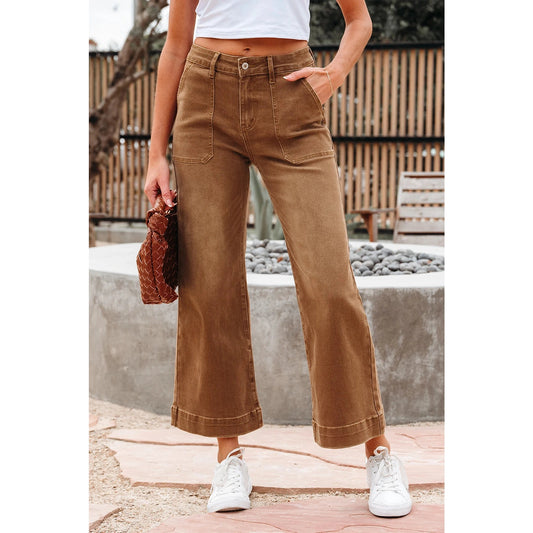 Candie Brown Cropped High Rise Wide Leg Jeans