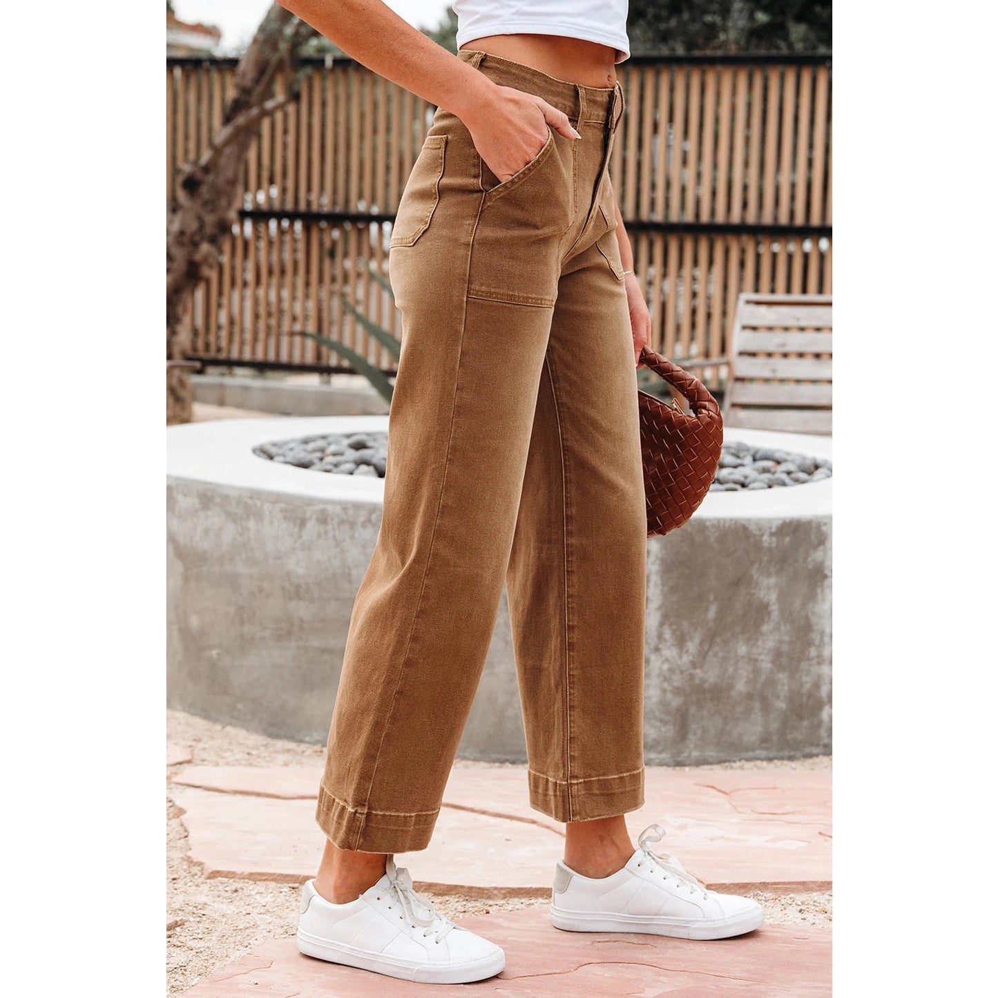 Candie Brown Cropped High Rise Wide Leg Jeans