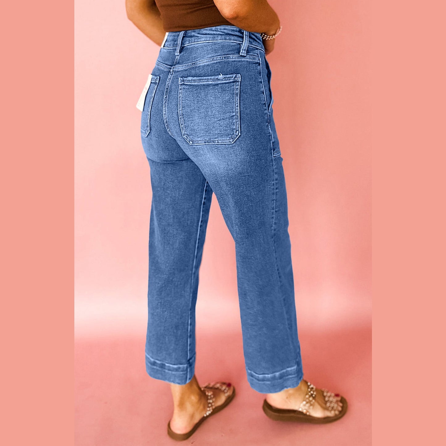 Candie Light Blue Cropped High Rise Wide Leg Jeans
