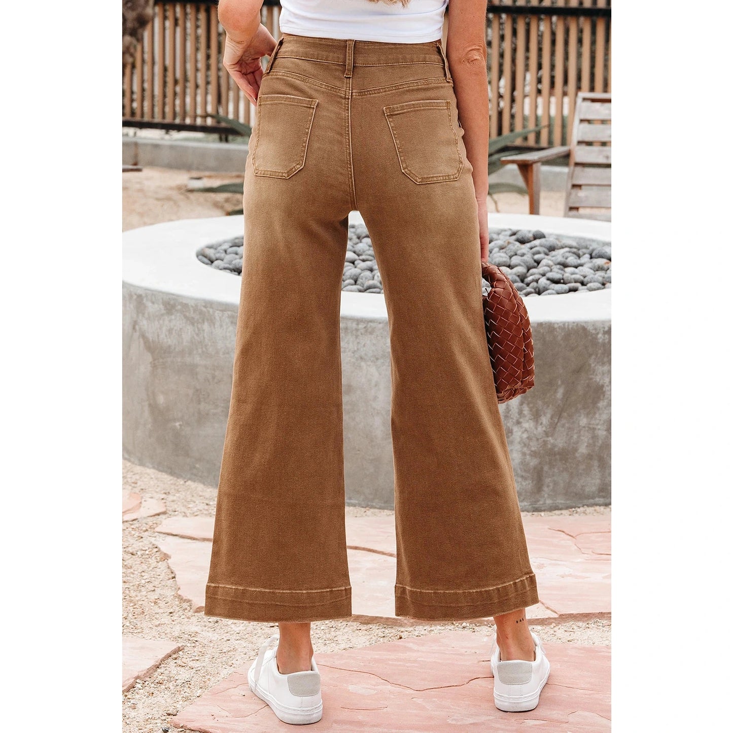 Candie Brown Cropped High Rise Wide Leg Jeans