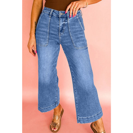 Candie Light Blue Cropped High Rise Wide Leg Jeans