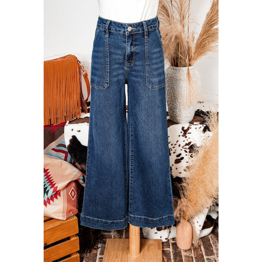Candie Blue Cropped High Rise Wide Leg Jeans