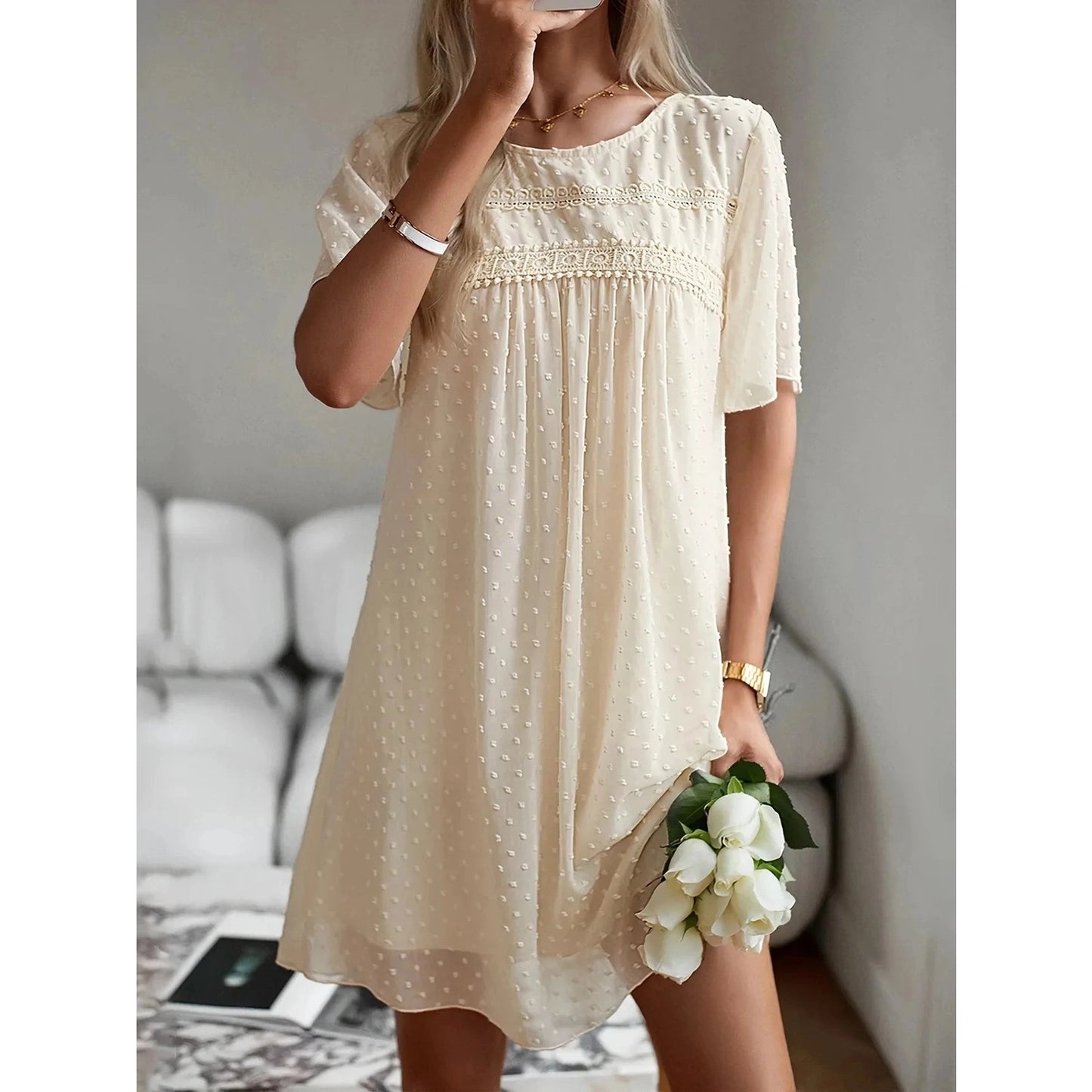 Carissa Apricot Dotted Lined Mini Dress