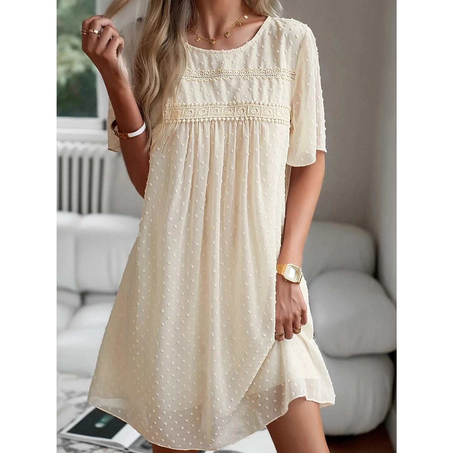 Carissa Apricot Dotted Lined Mini Dress