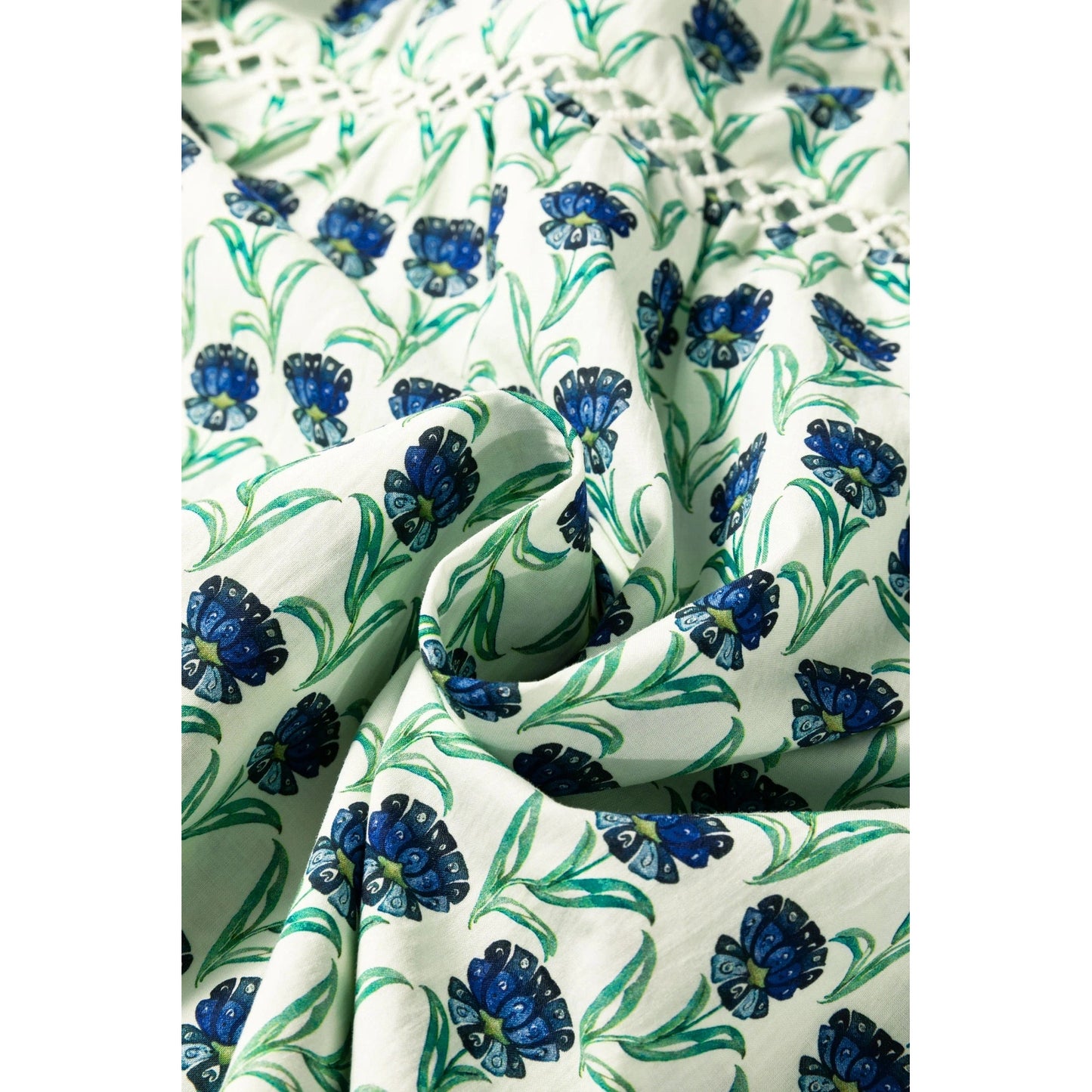 Carla Green Floral Print Lace Detail Ruffle Trim Long Sleeve Blouse