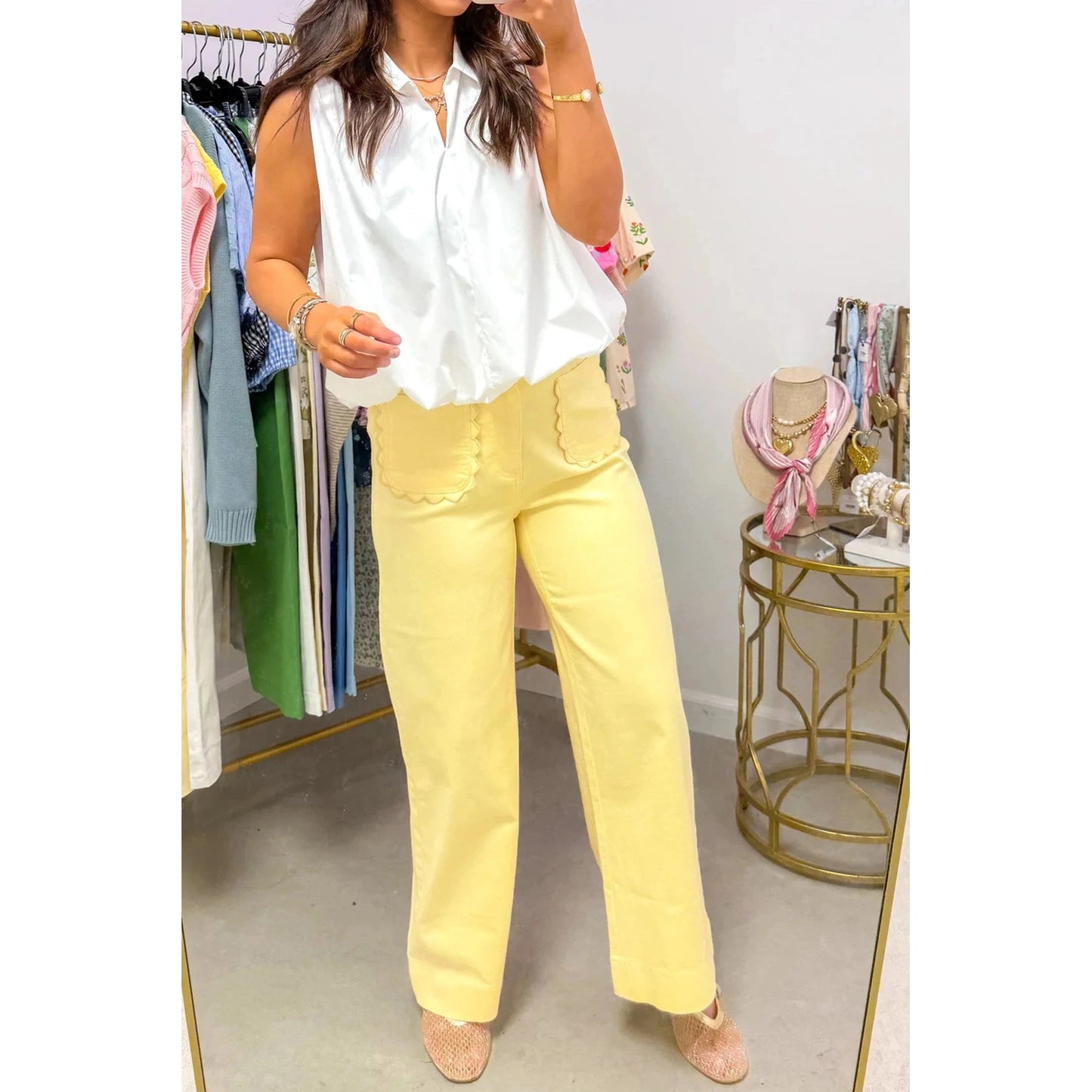 Carlyle Yellow Scalloped Patch Pocket Shift Jeans