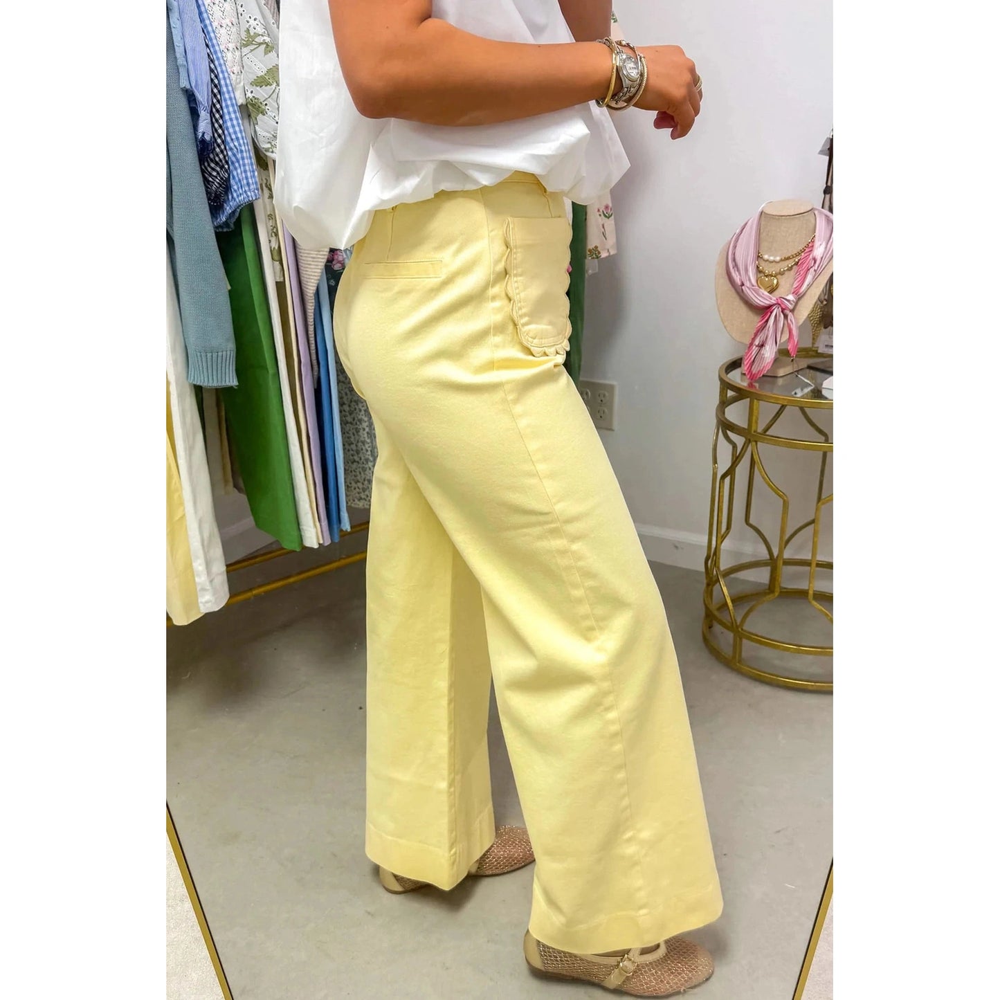 Carlyle Yellow Scalloped Patch Pocket Shift Jeans