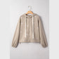 SALE!!!  Carlyn Contrast Bow Embroidered Zip Up Jacket Hoodie