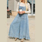 Carmella Striped Distressed Ruffled Wide Leg Denim Overalls