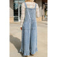Carmella Striped Distressed Ruffled Wide Leg Denim Overalls