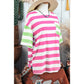 Carmina Pink Stripe Contrast Patch Pocket Drop Sleeve T Shirt