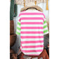 Carmina Pink Stripe Contrast Patch Pocket Drop Sleeve T Shirt