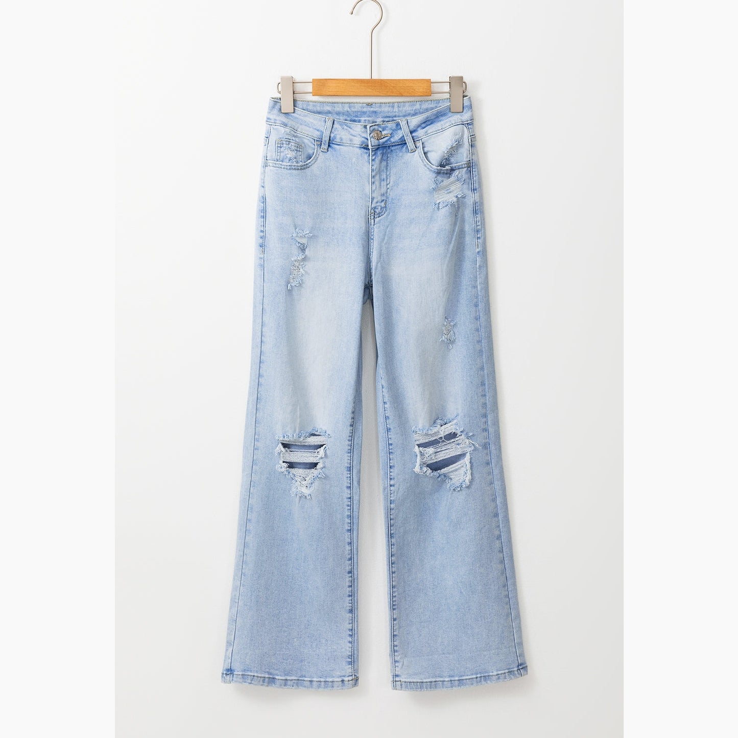 Carolie Beau Blue Vintage Light Wash Distressed Flare Jeans