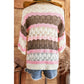 Caroline Brown Stripe Color Block Hollow Out Crochet Half Sleeve Sweater