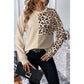 RTS Carolyn Pale Khaki Leopard Colorblock Waffle Knit Top