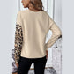 RTS Carolyn Pale Khaki Leopard Colorblock Waffle Knit Top